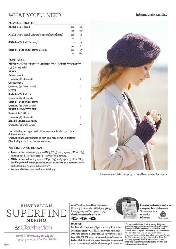 Fisherman's Rib Beret & Mitts - Superfine Merino 451 - Image 2