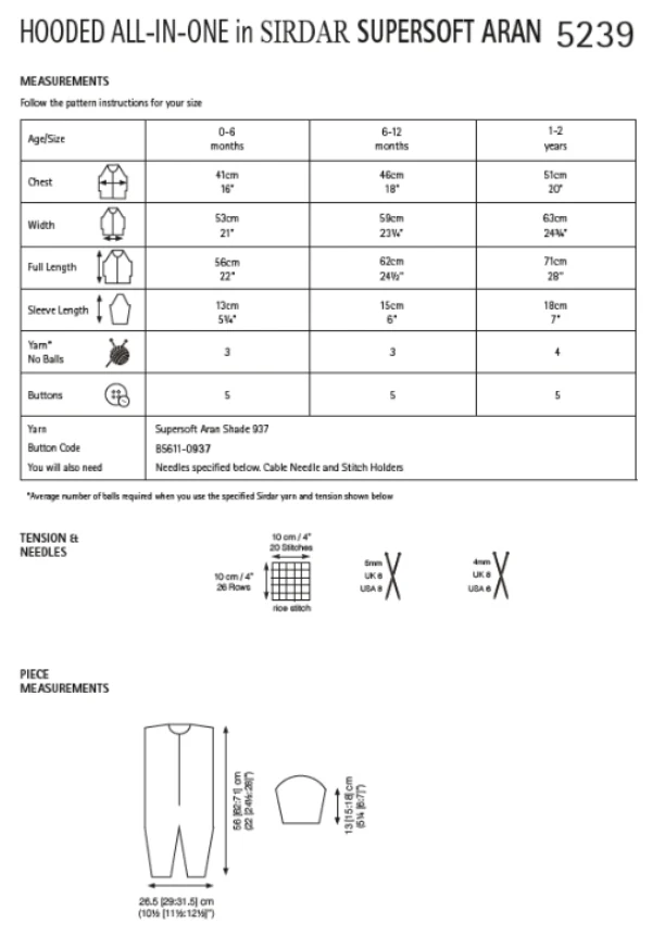 Hooded All in Onesie - Sirdar 5239 - Image 2